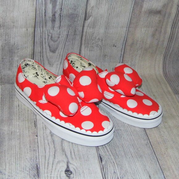 VANS X Disney Minnie Mouse Bow Red/White Canvas Sneakers Womens Size 7 WORN ONCE - Picture 1 of 7